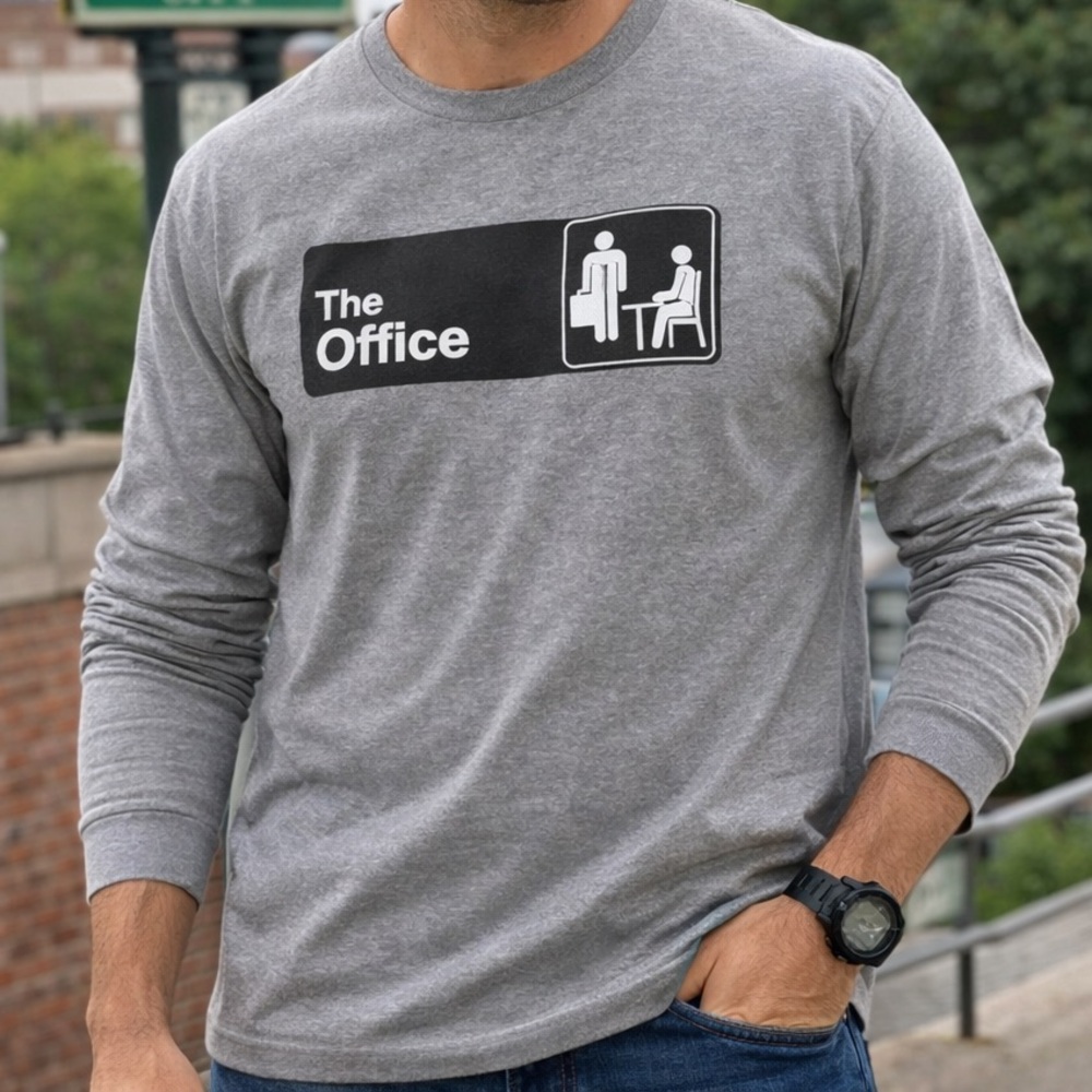 The Office Long‎ Sleeve Graphic Tee Men's M Gray Ripple Junction Official Medium